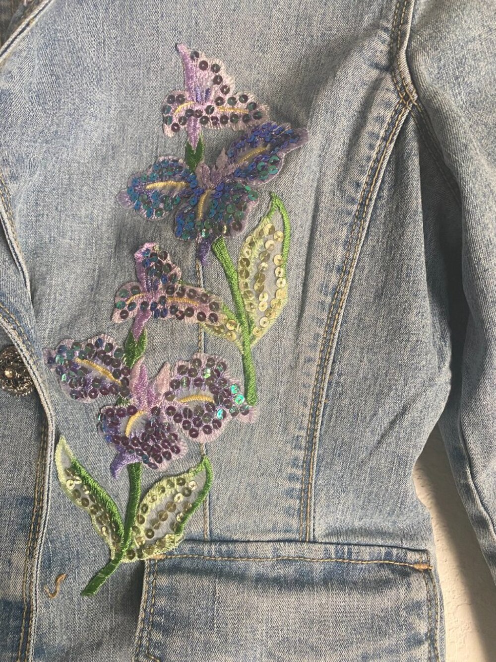 XOXO Vintage Y2K Floral Embroidered Denim Blazer Bratz Jacket Size M - Picture 4 of 12